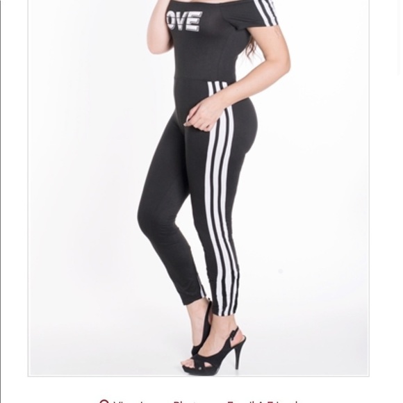 Off the shoulder black bodycon striped jumpsuit - Picture 8 of 9